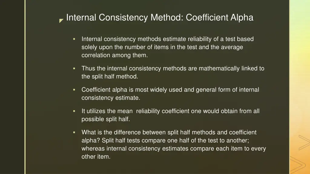 internal consistency method coefficient alpha
