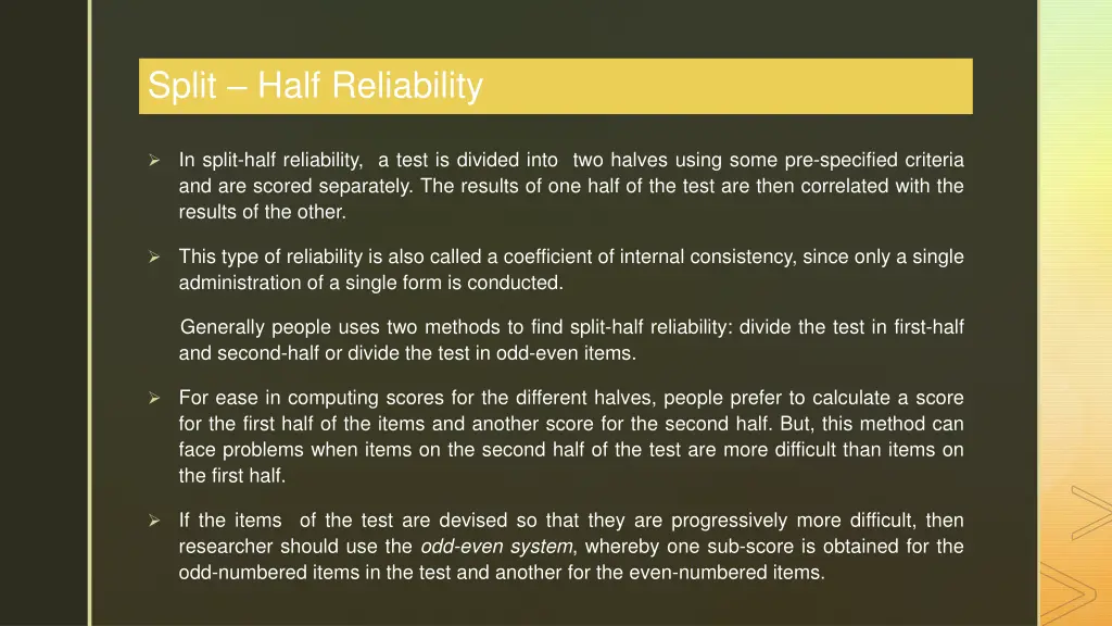 split half reliability