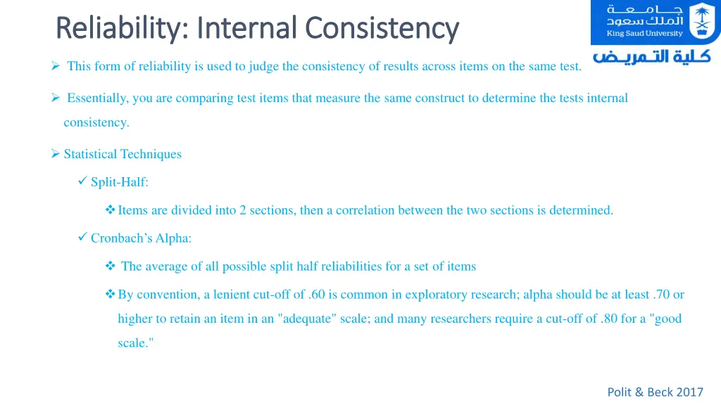 reliability internal consistency reliability