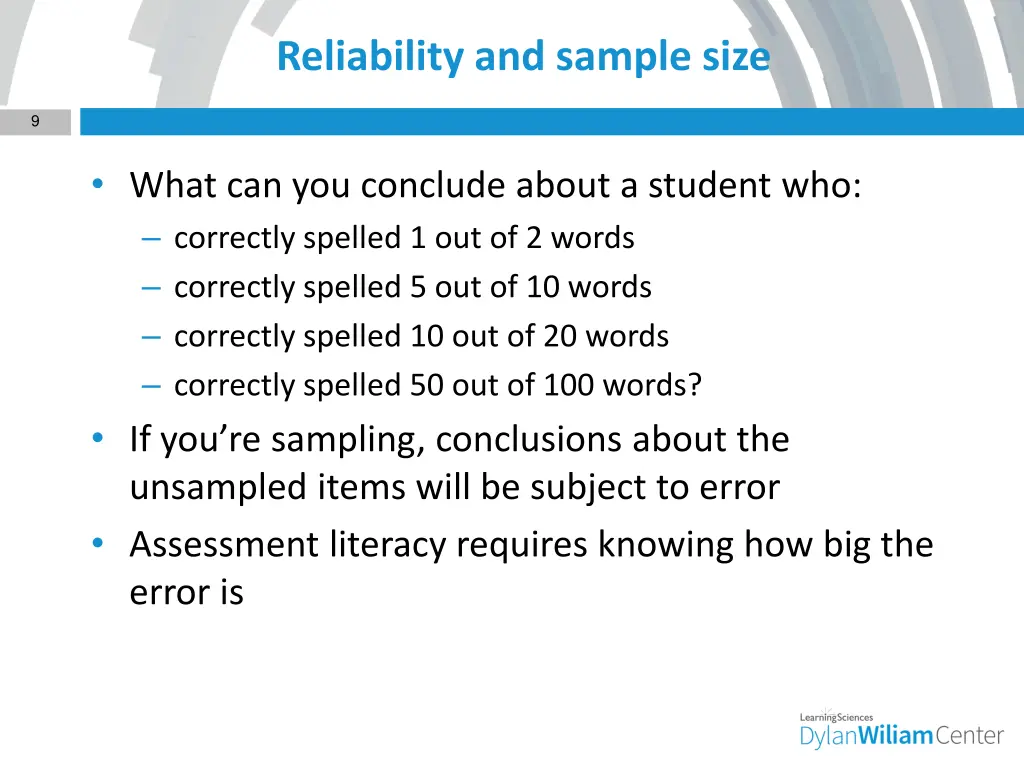 reliability and sample size