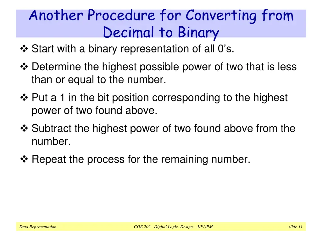 another procedure for converting from decimal