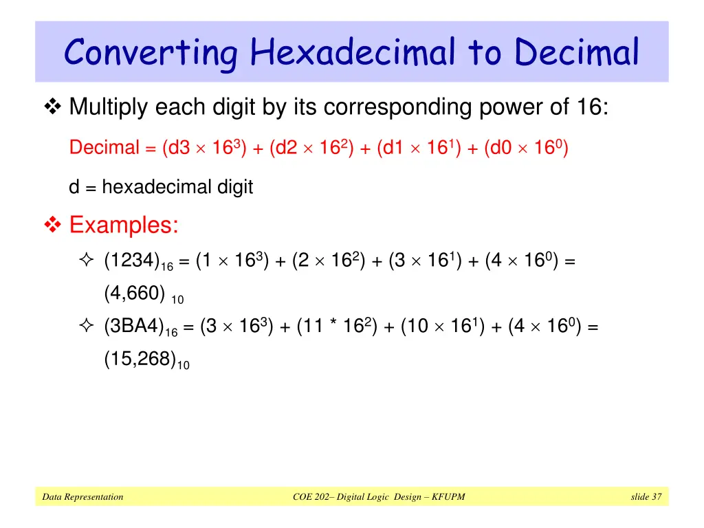 converting hexadecimal to decimal