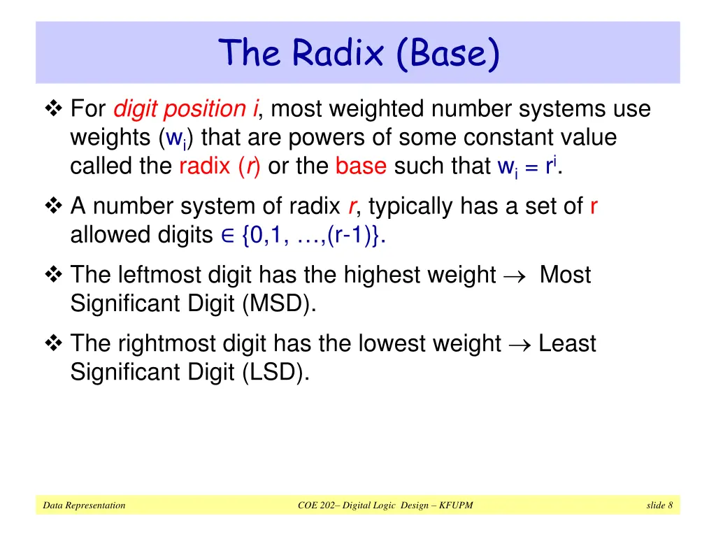 the radix base