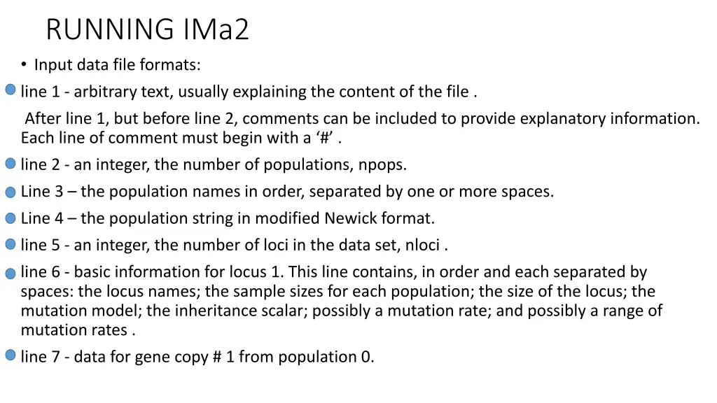 running ima2 input data file formats line