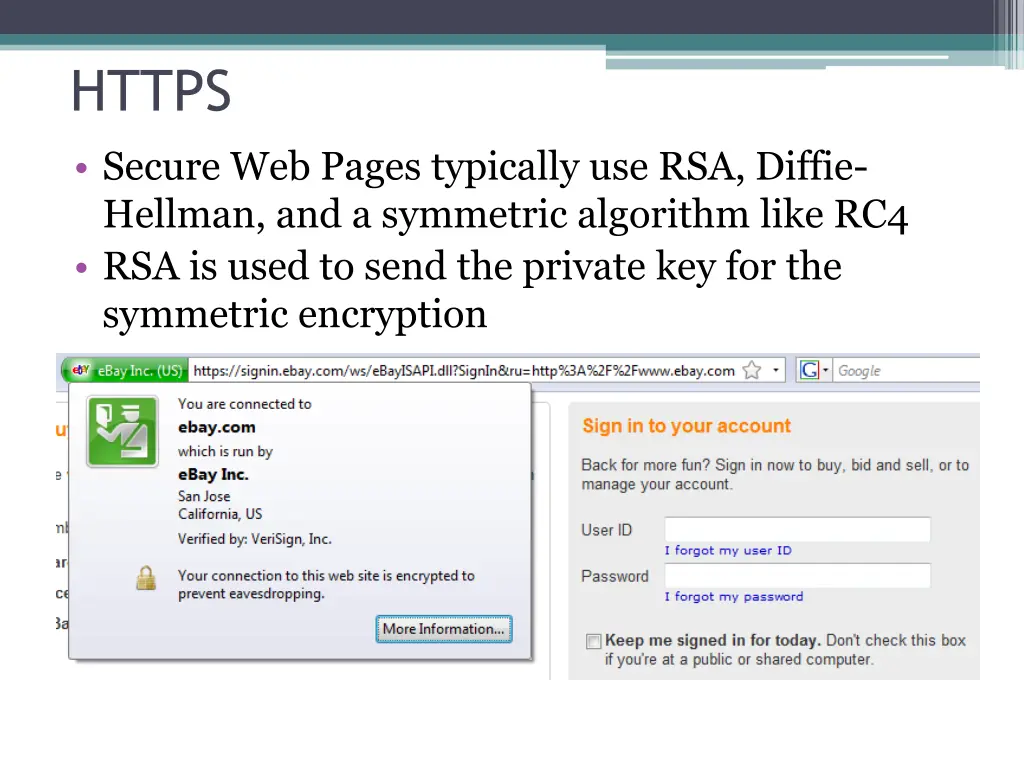 https secure web pages typically use rsa diffie