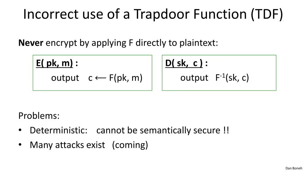 incorrect use of a trapdoor function tdf