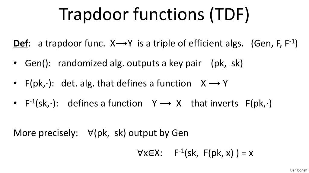 trapdoor functions tdf