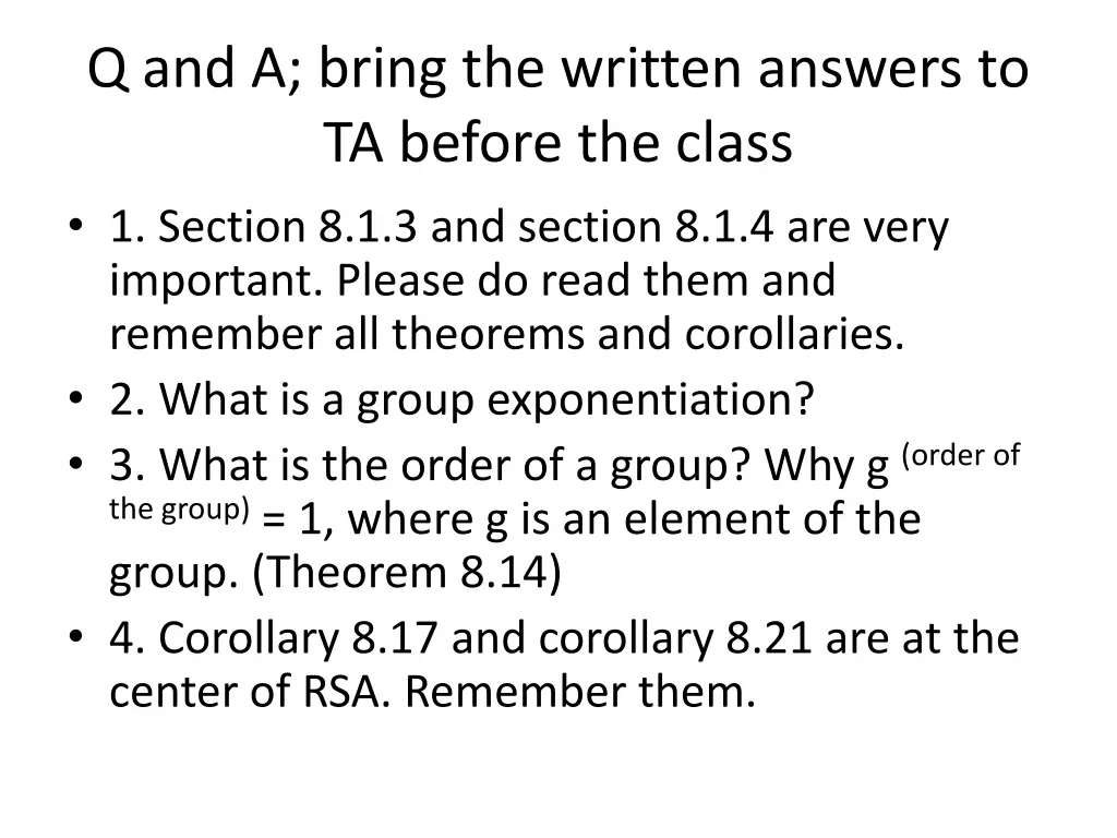 q and a bring the written answers to ta before
