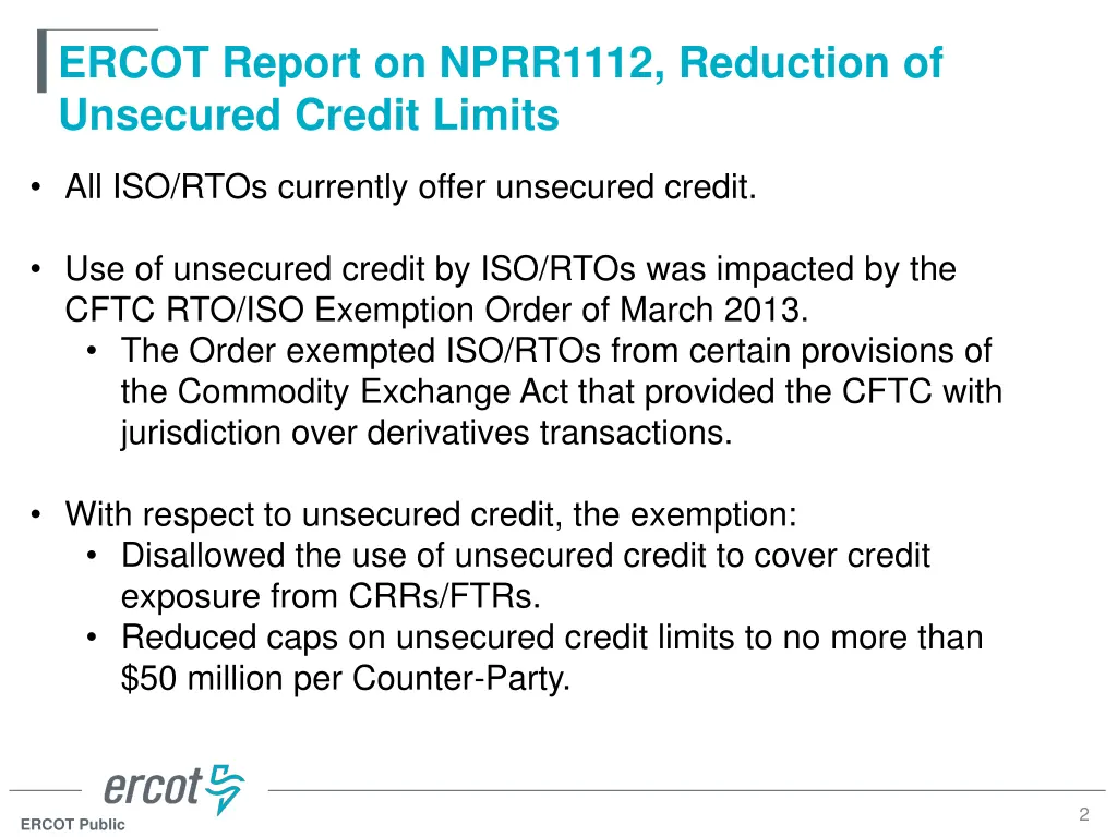 ercot report on nprr1112 reduction of unsecured