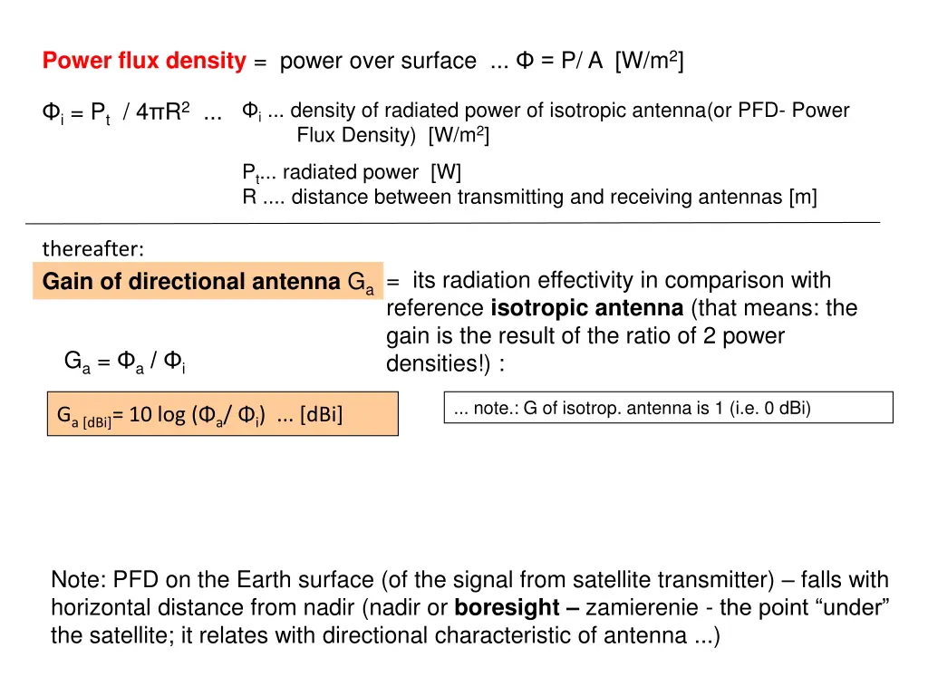 power flux density power over surface p a w m 2