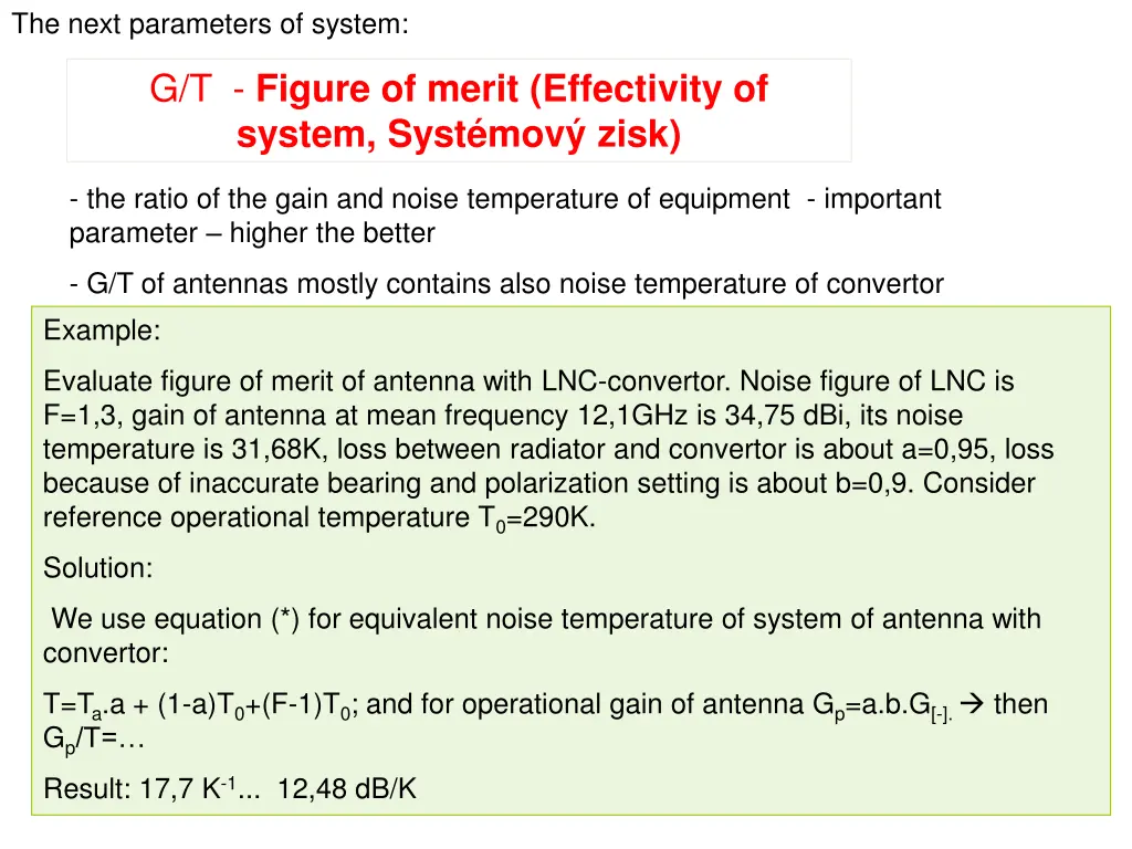the next parameters of system