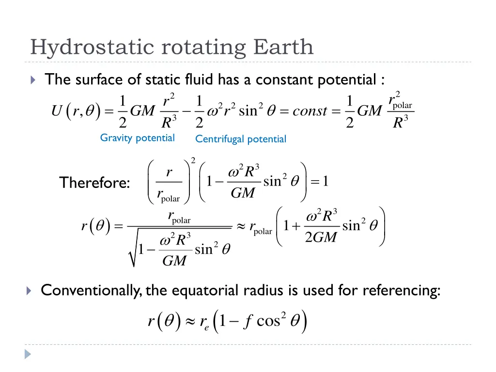 hydrostatic rotating earth