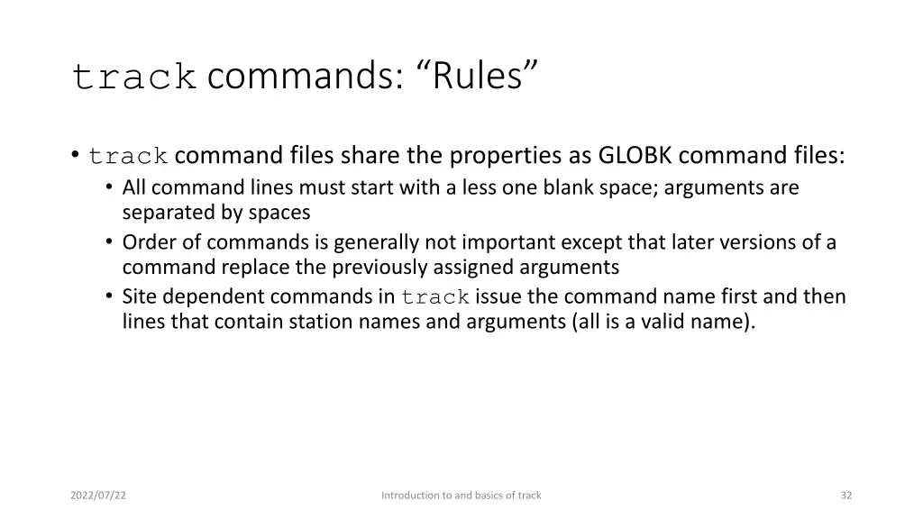 track commands rules