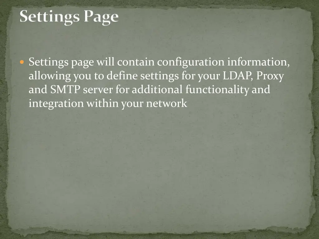 settings page