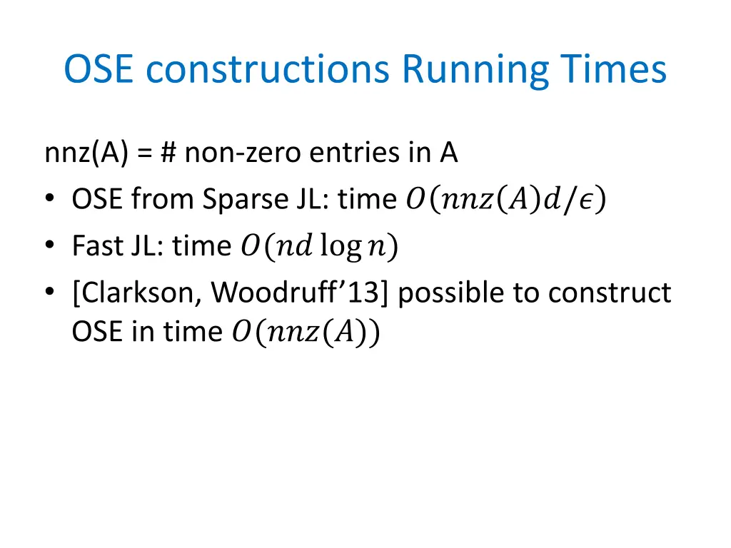 ose constructions running times