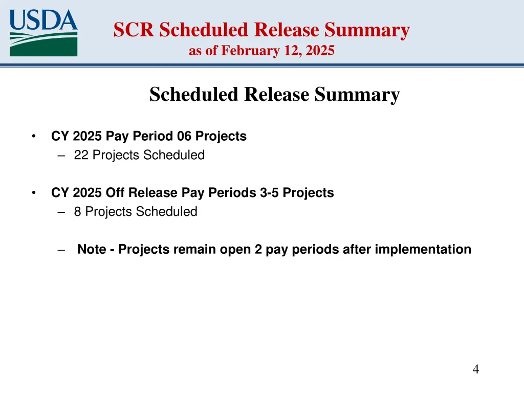 scr scheduled release summary as of february
