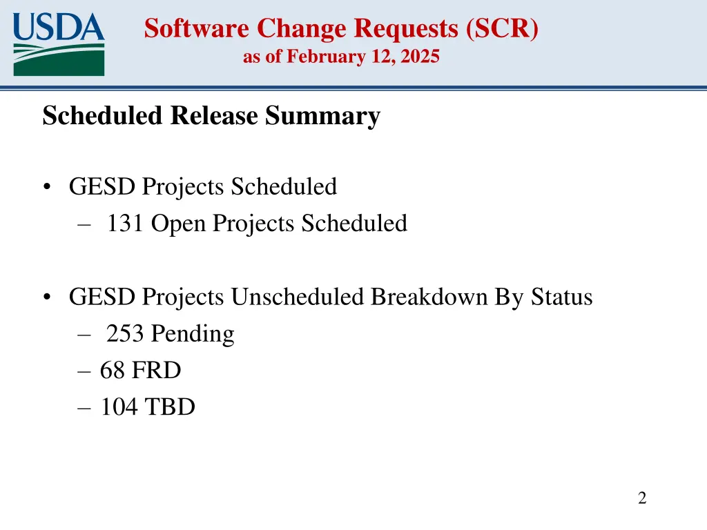 software change requests scr as of february