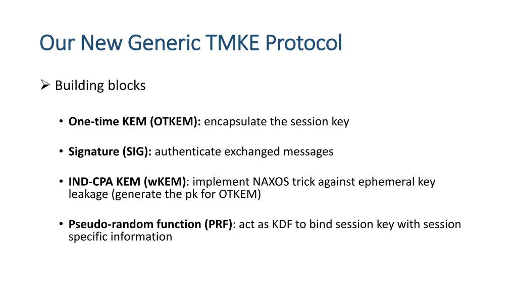 our new generic tmke protocol our new generic