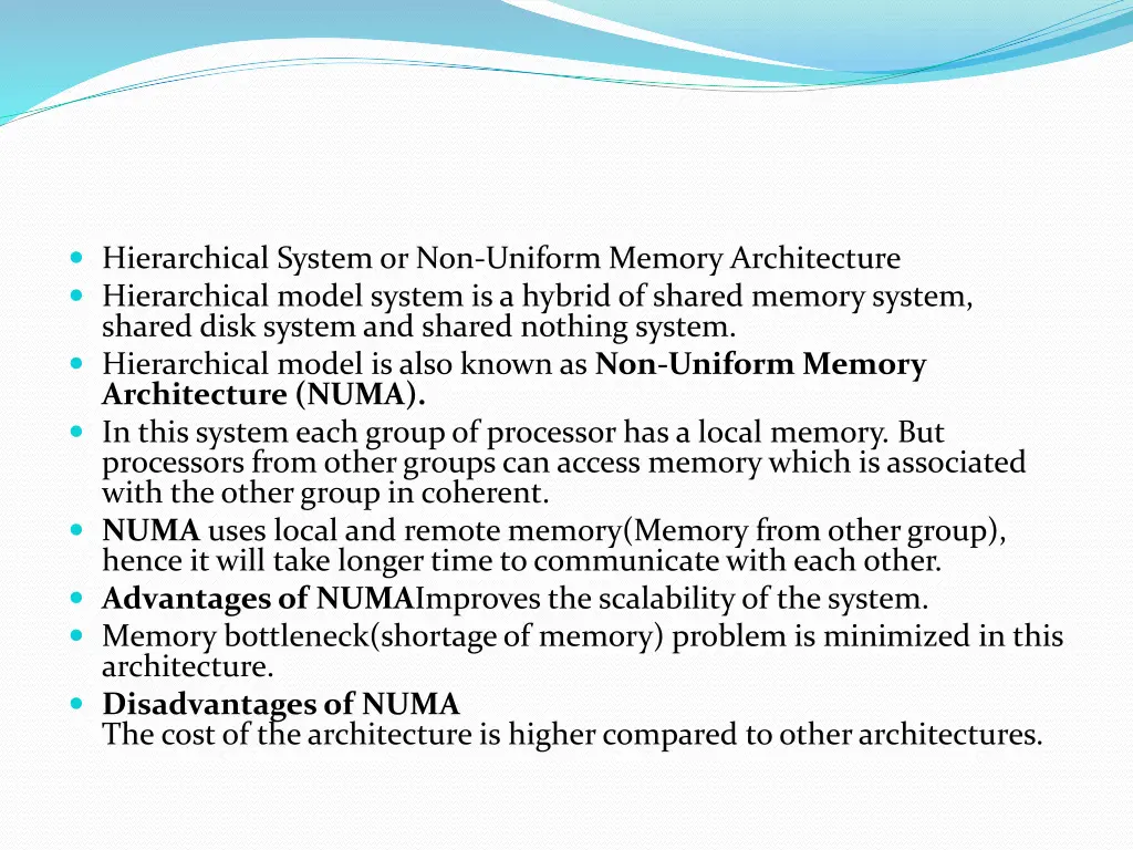 hierarchical system or non uniform memory