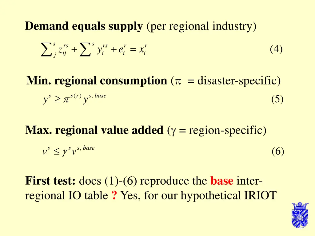 demand equals supply per regional industry