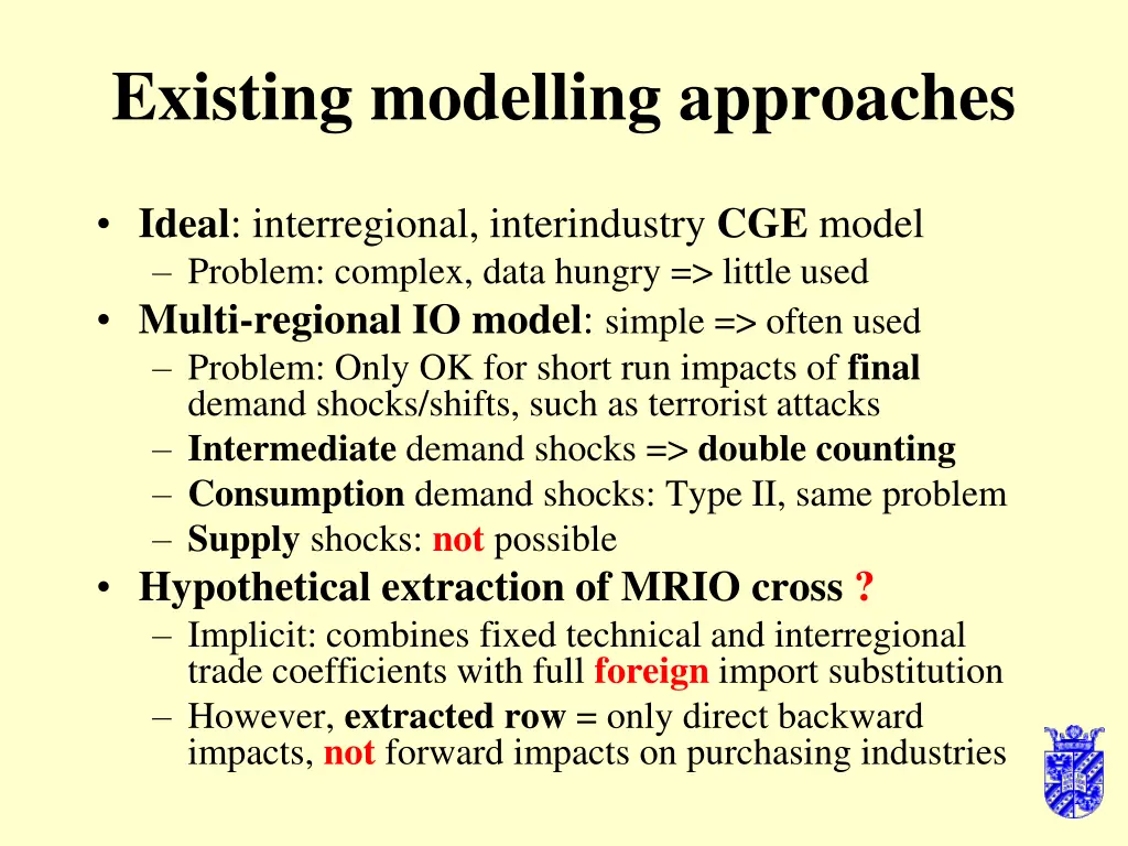 existing modelling approaches