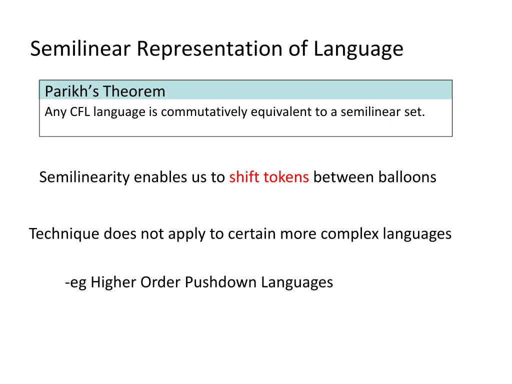 semilinear representation of language 1