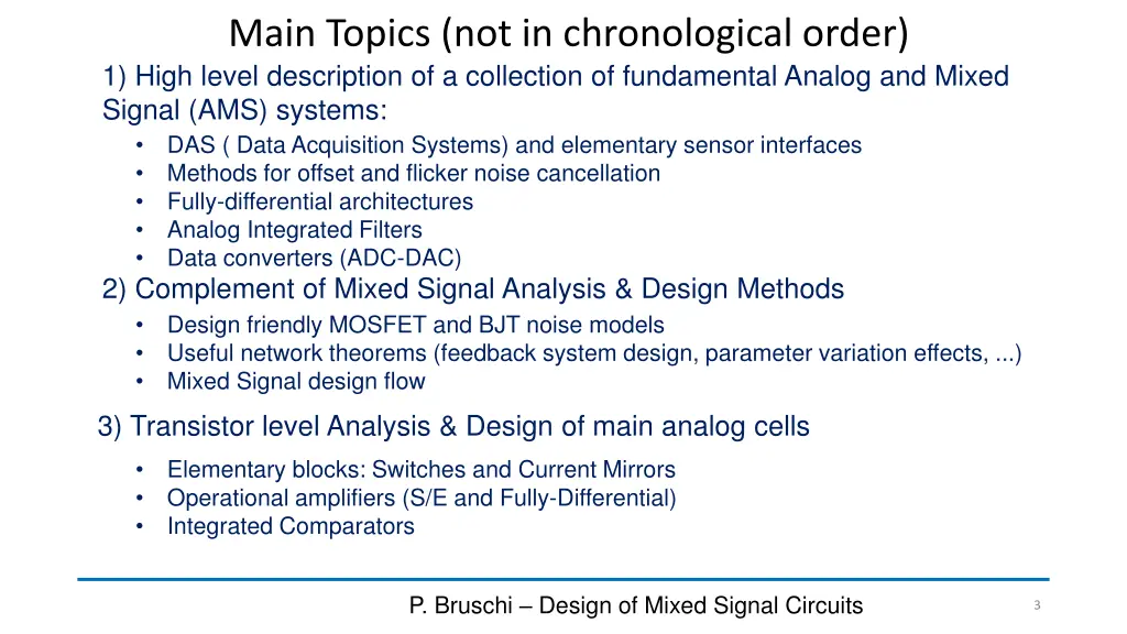 main topics not in chronological order 1 high