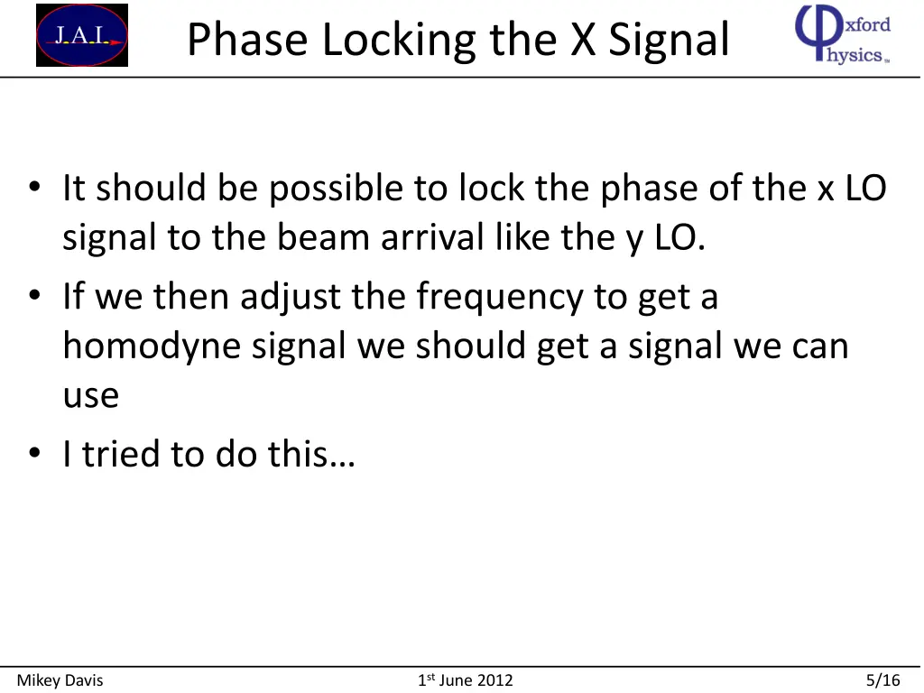 phase locking the x signal