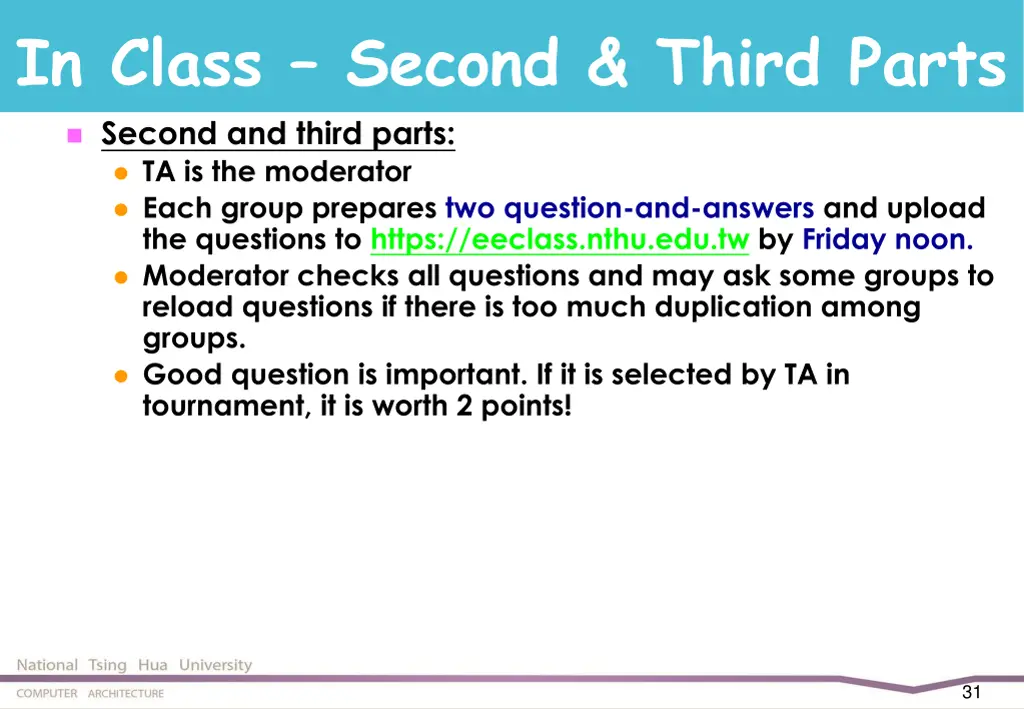in class second third parts second and third
