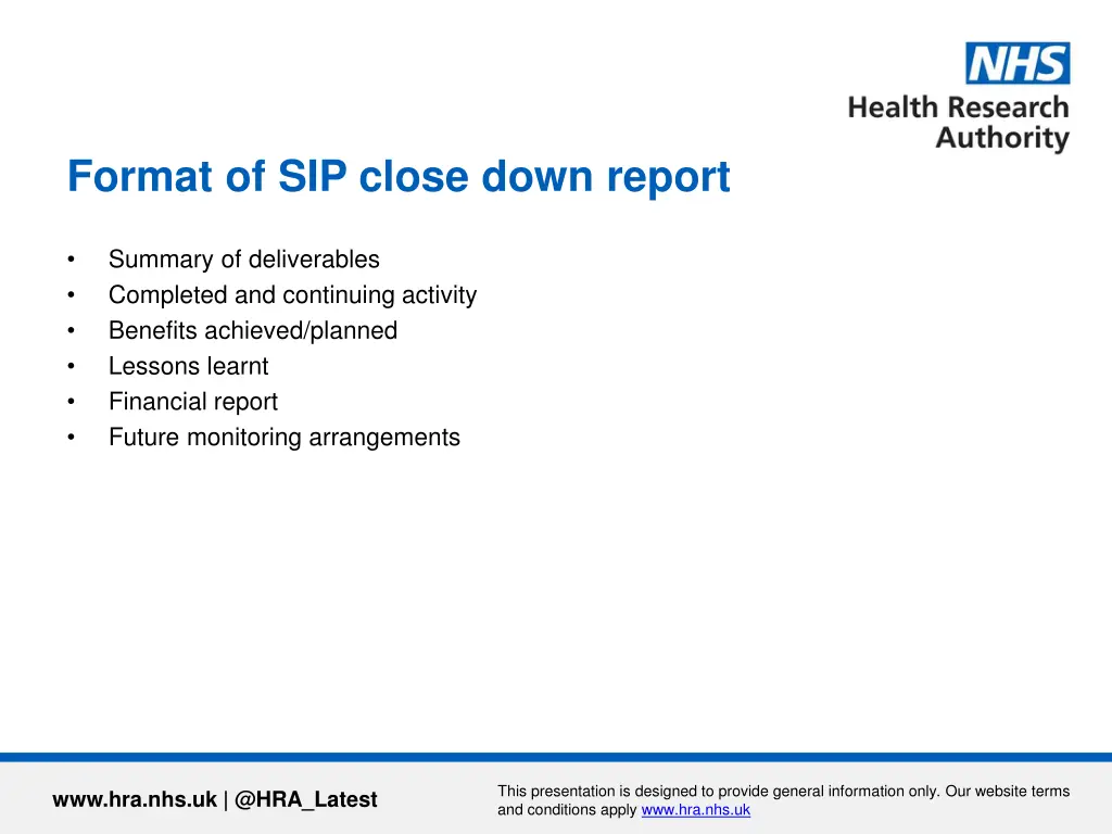 format of sip close down report