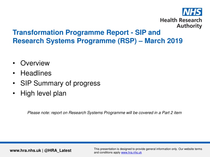 transformation programme report sip and research