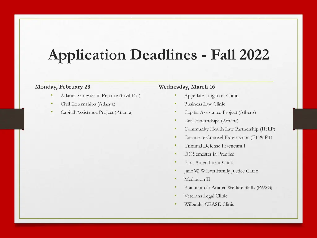 application deadlines fall 2022