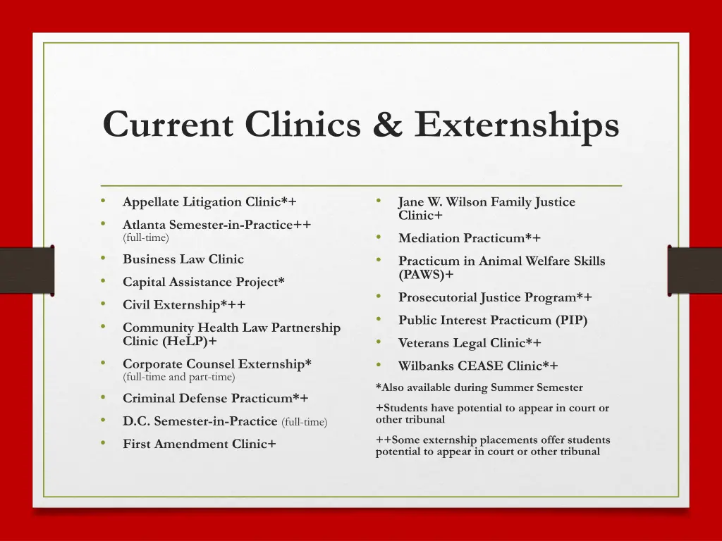 current clinics externships