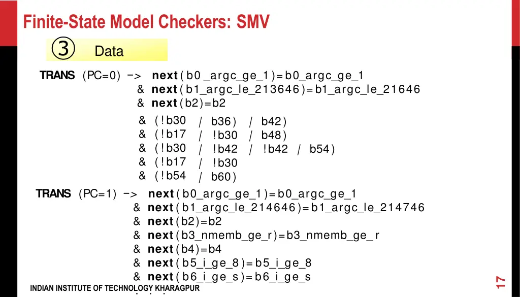 finite state model checkers smv trans pc 0 next