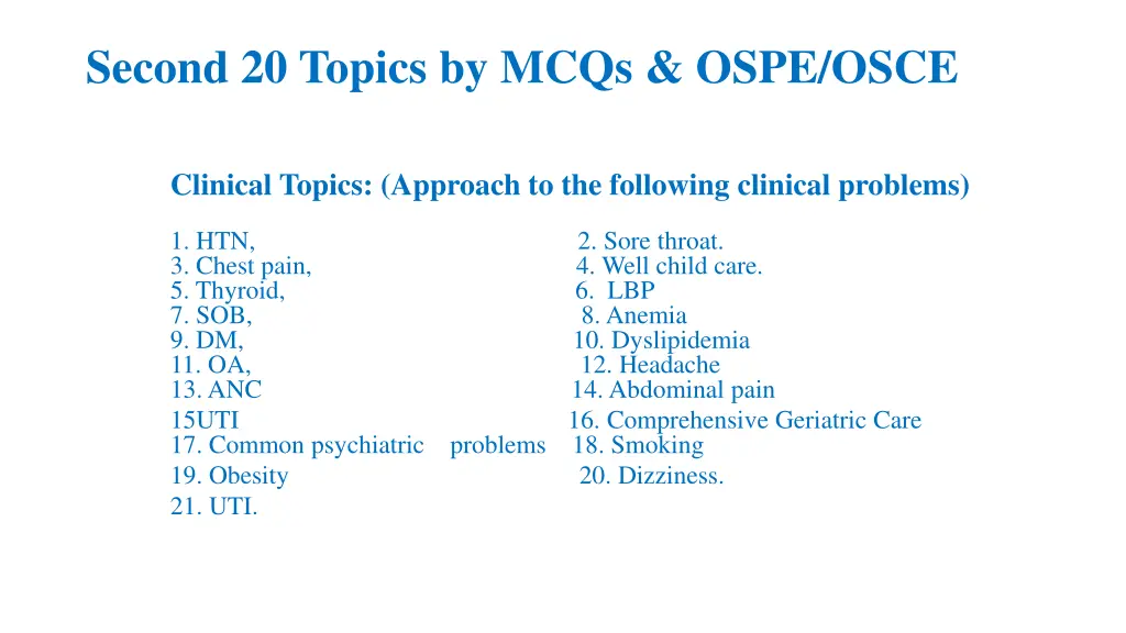 second 20 topics by mcqs ospe osce