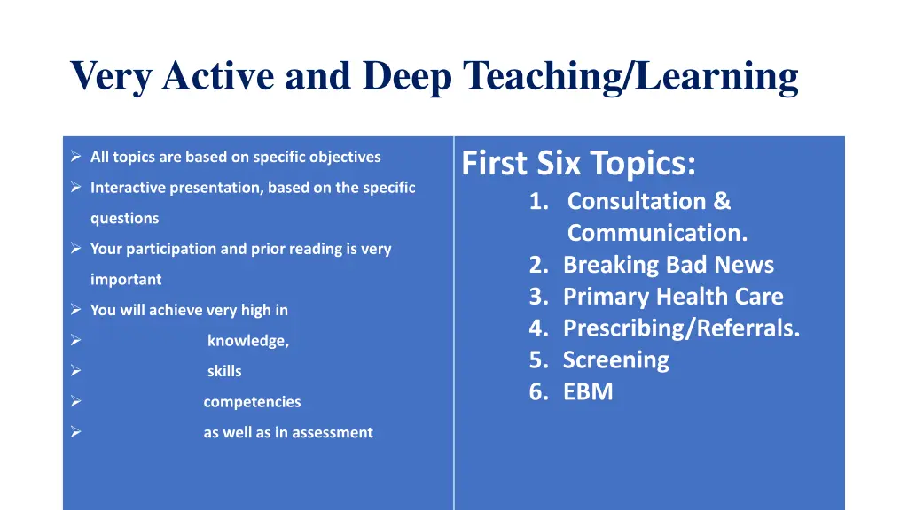 very active and deep teaching learning