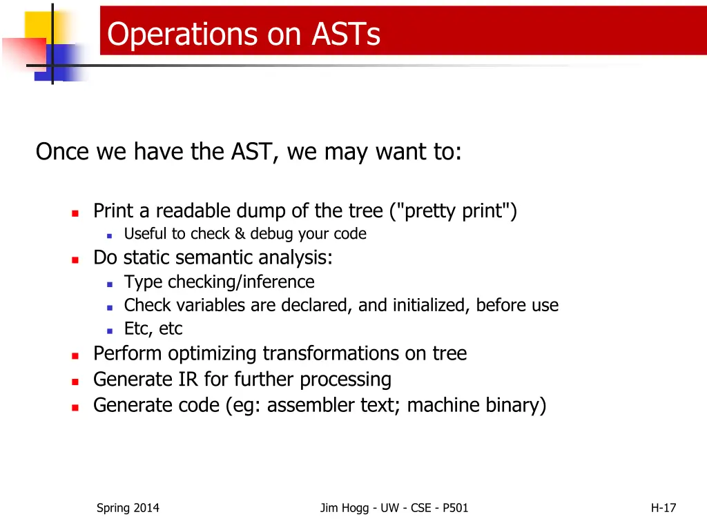 operations on asts