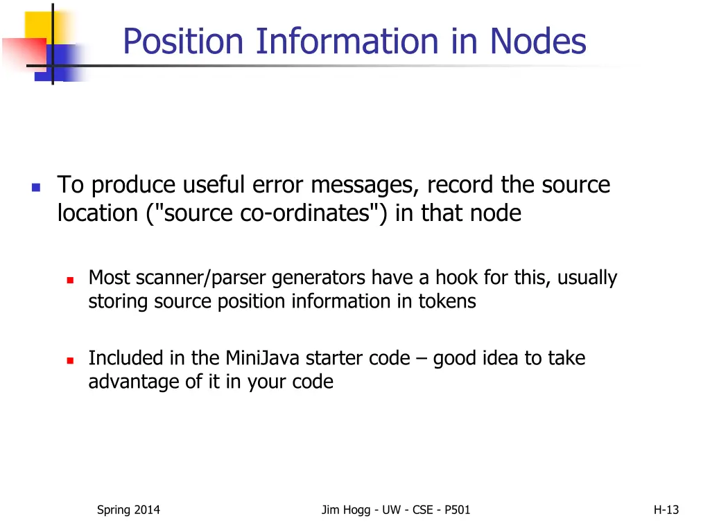 position information in nodes