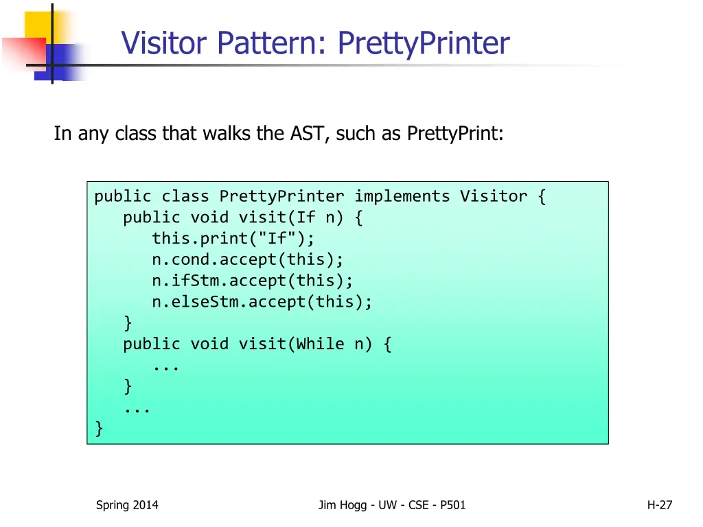 visitor pattern prettyprinter