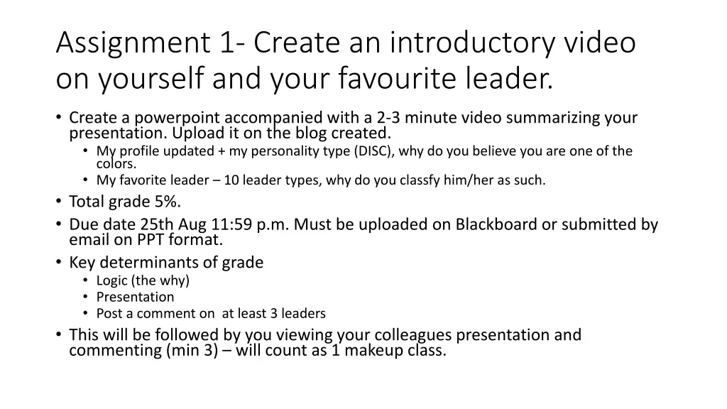 assignment 1 create an introductory video