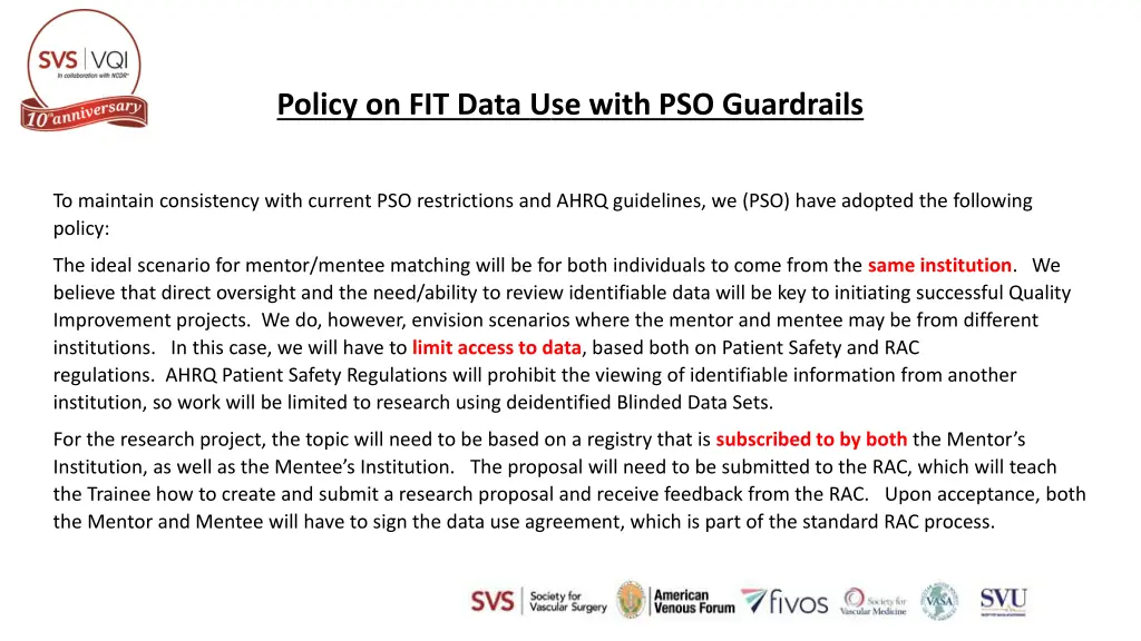 policy on fit data use with pso guardrails