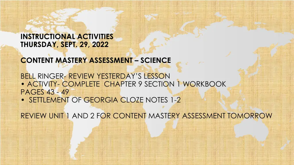 instructional activities thursday sept 29 2022