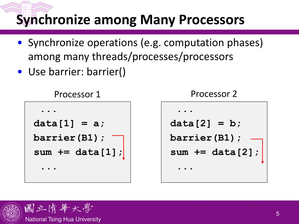 synchronize among many processors