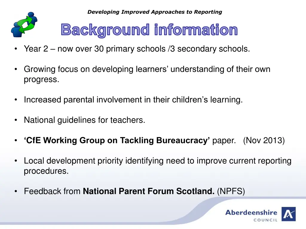 developing improved approaches to reporting 2
