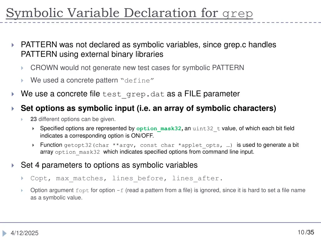 symbolic variable declaration for grep