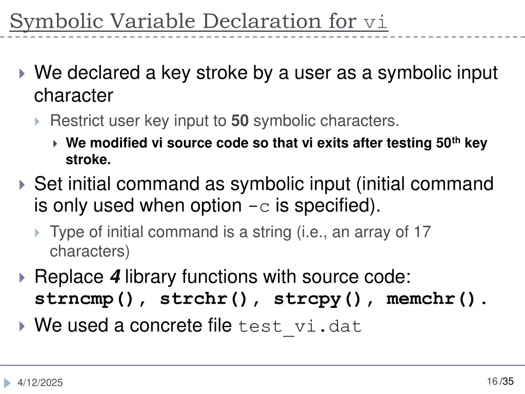 symbolic variable declaration for vi