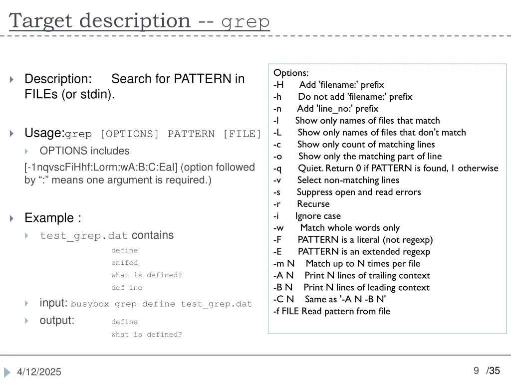 target description grep