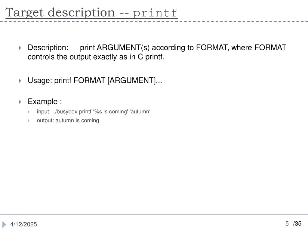 target description printf