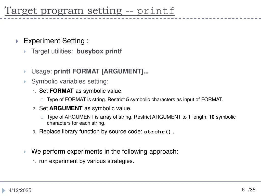 target program setting printf