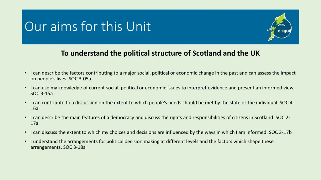 our aims for this unit